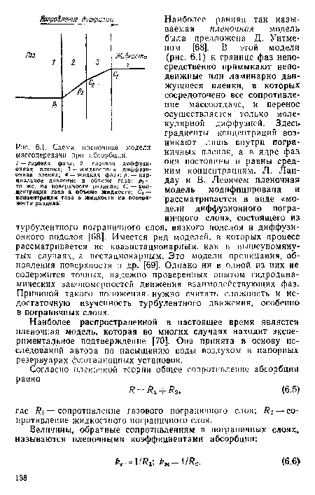 Наиболее распространенной в настоящее время является пленочная модель, которая во многих случаях находит экспериментальное подтверждение [70]. Она принята в основу исследований автора по насыщению воды воздухом в напорных резервуарах флотационных установок.