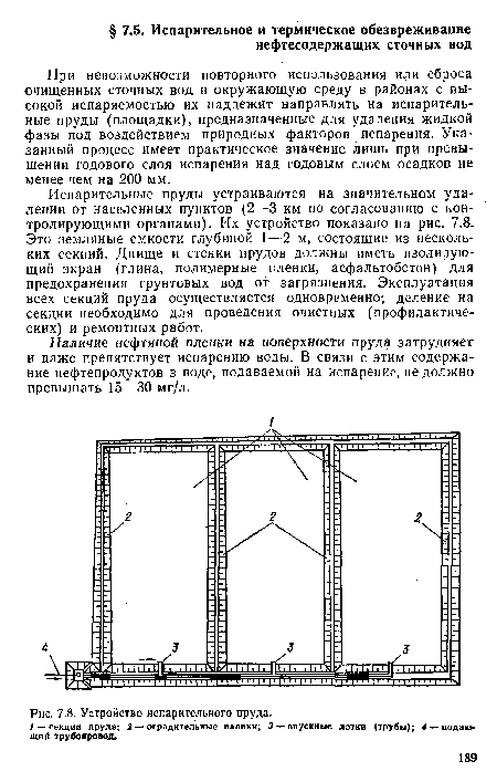 Устройство испарительного пруда.