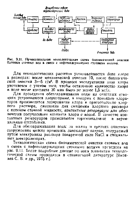 Принципиальная технологическая схема биохимической очистки бытовых сточных вод в смеси с нефтесодержащими сточиымн водами.