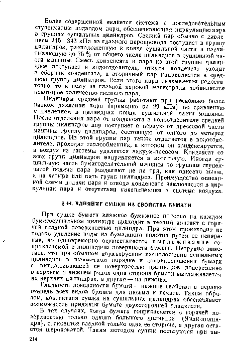 Гладкость поверхности бумаги—важное свойство в первую очередь всех видов бумаги для письма и печати. Таким образом, контактная сушка на сушильных цилиндрах обеспечивает возможность придания бумаге двухсторонней гладкости.