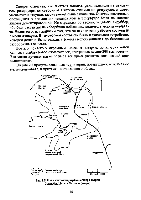 План местности, зараженной при аварии 3 декабря 194 г. в Бхолале (индия)