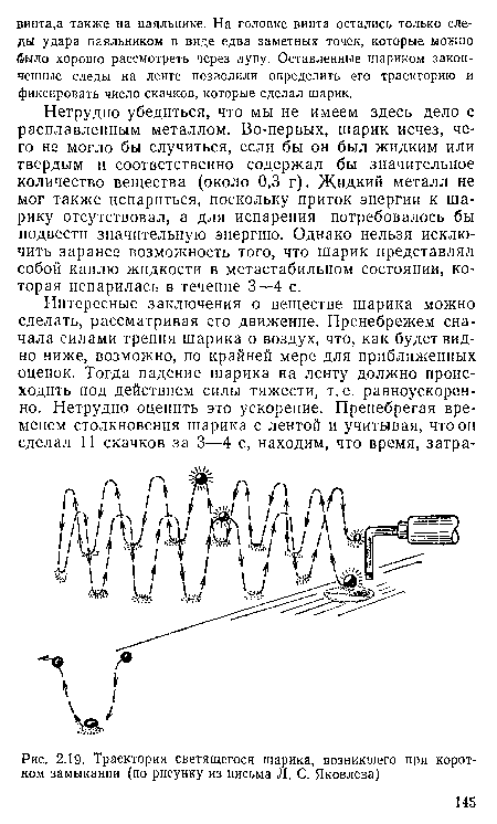 Траектория светящегося шарика, возникшего при коротком замыкании (по рисунку из письма Л. С. Яковлева)