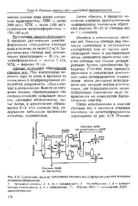 Схема очистки и использования сточных вод в процессе отмывки изопрена от диметилформамида