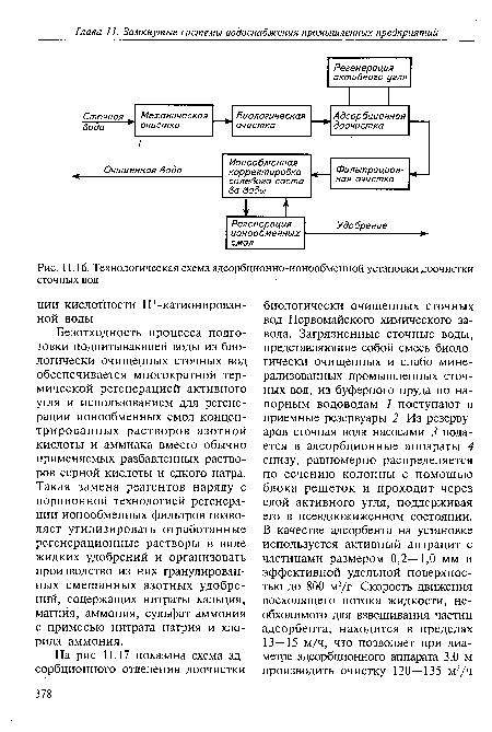 Технологическая схема адсорбционно-ионообменной установки доочистки сточных вод