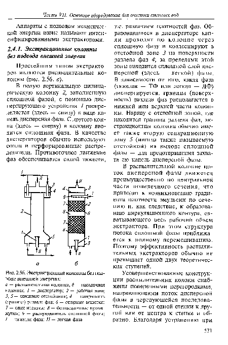 Экстракционные колонны без подвода внешней энергии