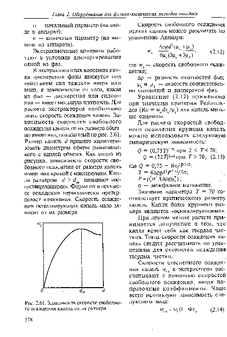 Зависимость скорости свободного осаждения капель от их размера