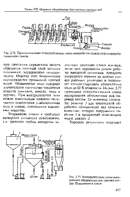 Технологическая схема выпаривания обмывочных вод паровых котлов. Пояснения в тексте