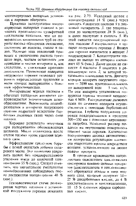 Эффективным средством борьбы с пеной оказалась добавка солярового масла. Это позволило упаривать щелок без предварительного удаления мыла до конечной концентрации 55 % (мае.). Следует отметить, что значительное уменьшение пенообразования наблюдалось после достижения концентрации 40 % (мае.).