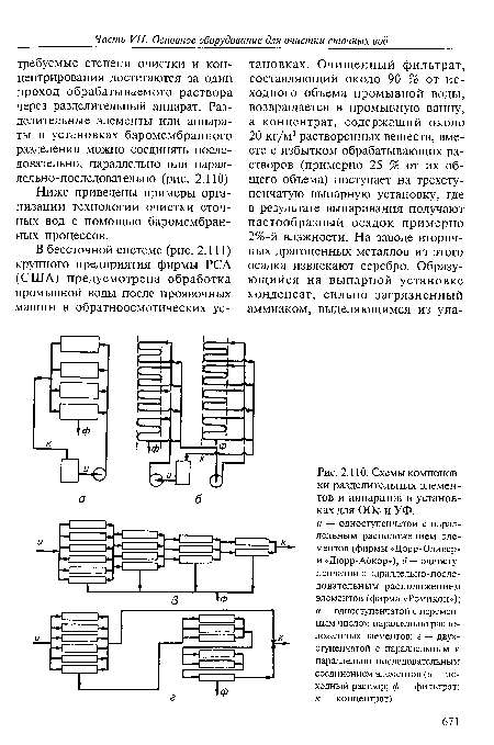 Схемы компоновки разделительных элементов и аппаратов в установках для ООс и УФ