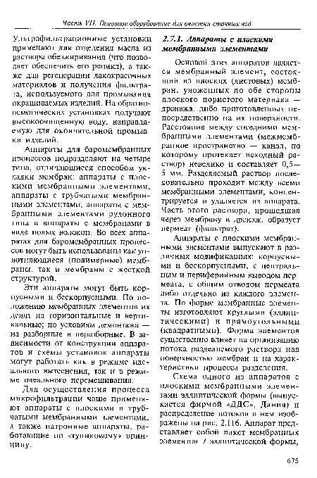 Для осуществления процесса микрофильтрации чаще применяют аппараты с плоскими и трубчатыми мембранными элементами, а также патронные аппараты, работающие по «тупиковому» принципу.