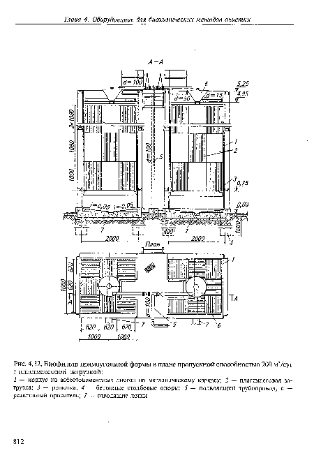 Биофильтр прямоугольной формы в плане пропускной способностью 200 м3/сут с пластмассовой загрузкой
