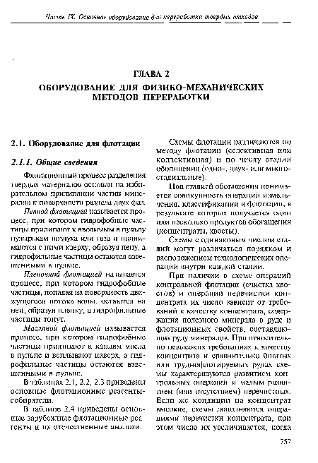 Флотационный процесс разделения твердых материалов основан на избирательном прилипании частиц минералов к поверхности раздела двух фаз.