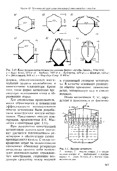 Конструкции метантенков (поданным фирмы «Альфа-Лаваль», Швеция)