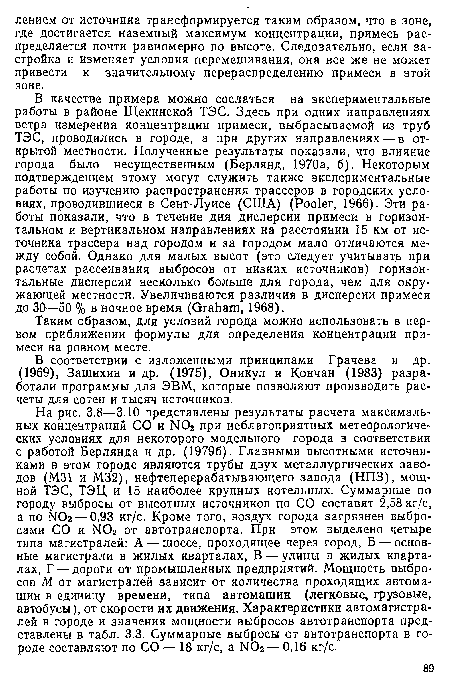 Таким образом, для условий города можно использовать в первом приближении формулы для определения концентрации примеси на ровном месте.