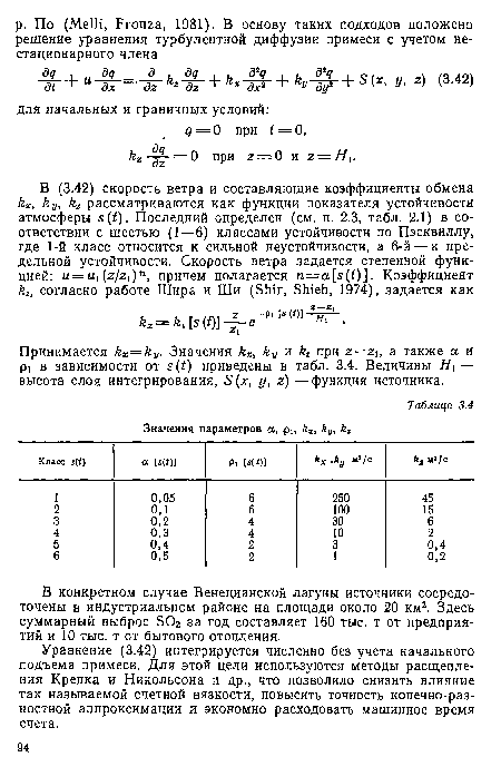 Уравнение (3.42) интегрируется численно без учета начального подъема примеси. Для этой цели используются методы расщепления Кренка и Никольсона и др., что позволило снизить влияние так называемой счетной вязкости, повысить точность конечно-разностной аппроксимации и экономно расходовать машинное время счета.