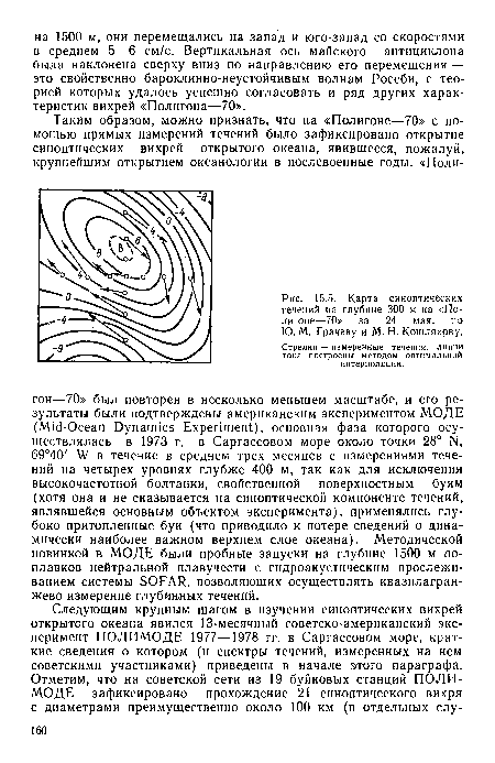 Карта синоптических течений на глубине 300 м на «Полигоне—70» за 24 мая, по Ю. М. Грачеву и М. Н. Котлякову.