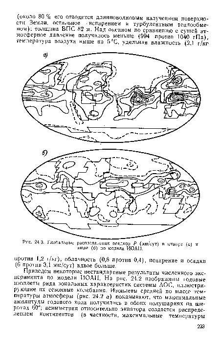 Глобальные распределения осадков Р (мм/сут) в январе (а) и