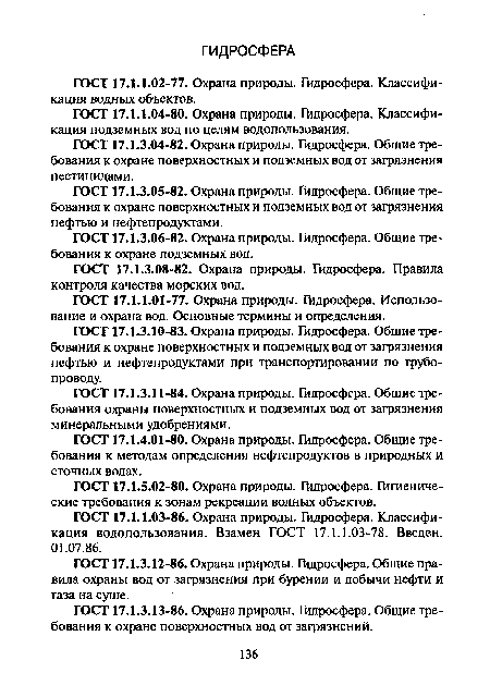 ГОСТ 17.1.1.01-77. Охрана природы. Гидросфера. Использование и охрана вод. Основные термины и определения.