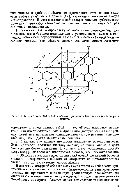 Модель кристаллической ячейки природной Целлюлозы (по Мейеру и