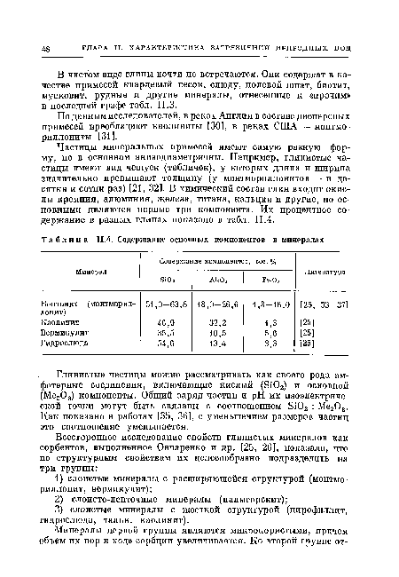 По данным исследователей, в реках Англии в составе дисперсных примесей преобладают каолиниты [30], в реках США — монтмориллониты [31].