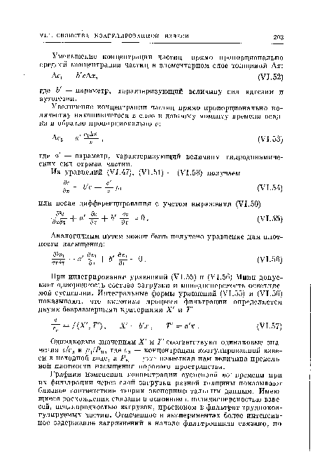 Одинаковым значениям X и Т соответствуют одинаковые значения с/с„ и рг/Рп, где еи — концентрация коагулированной взвеси в исходной воде, а Ра — ужз известная нам величина предельной плотности насыщения порового пространства.