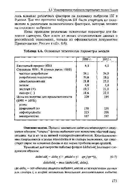 Описание модели. Процесс замещения капитала моделируется следующим образом: “старые” фонды выбывают как вследствие обычной амортизации, так и из-за их низкой конкурентоспособности. Капиталовложения направляются в новые технологии в те сектора экономики, где существует спрос на основные фонды и где норма прибыли выше средней.