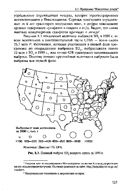 Полный выброс 802 каждого штата за 1990 г.