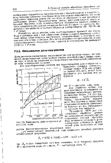 Зависимость дозы коагулянта от мутности воды.