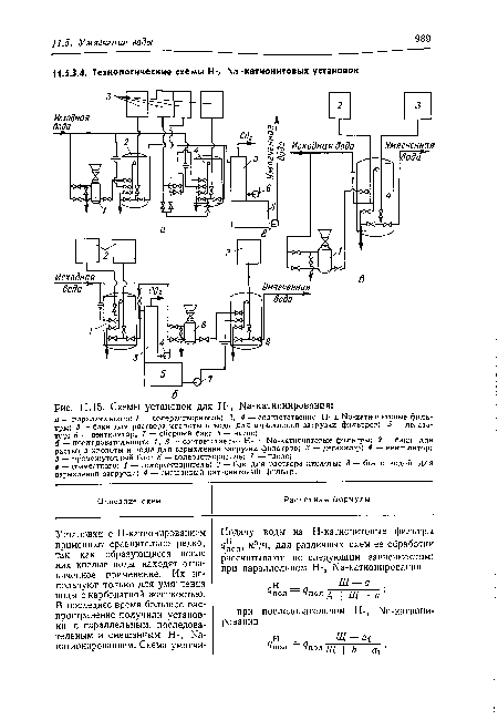 Схемы установок для Н-, №-катионирования