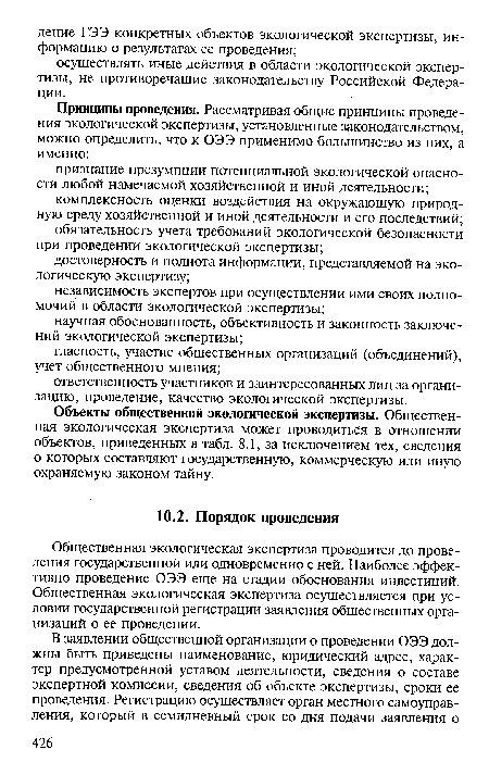 Общественная экологическая экспертиза проводится до проведения государственной или одновременно с ней. Наиболее эффективно проведение ОЭЭ еще на стадии обоснования инвестиций. Общественная экологическая экспертиза осуществляется при условии государственной регистрации заявления общественных организаций о ее проведении.