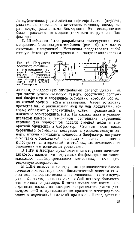 В ГДР и Австрии предложена конструкция жесткого дискового пакета для погружных биофильтров из пластмассового .перфорированного материала, имеющего рифленую поверхность.