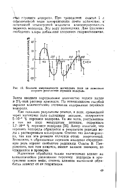 Влияние напряженности магнитного поля на изменение скорости разложения перекиси водорода.