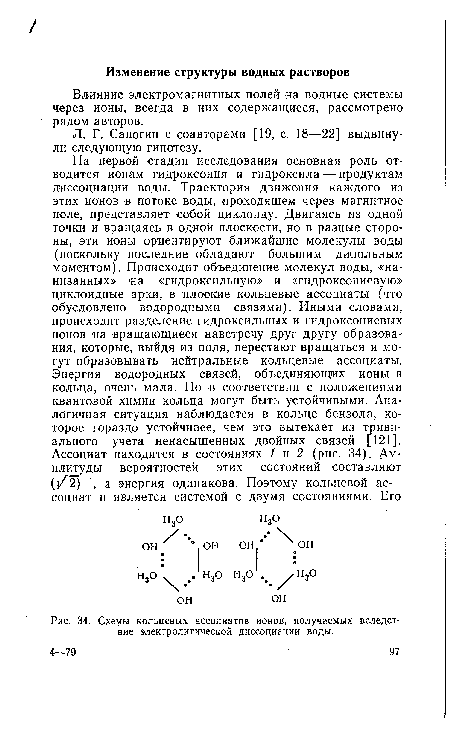 Схемы кольцевых ассоциатов ионои, получаемых вследствие электролитической диссоциации воды.