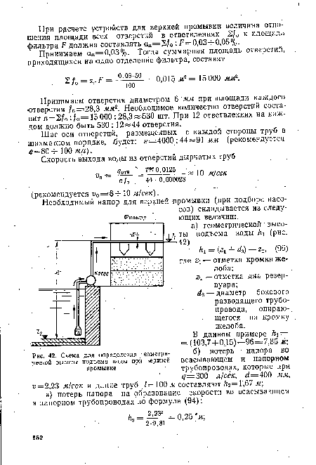 Схема для определения геометрической высоты подъема воды при верхией промывке