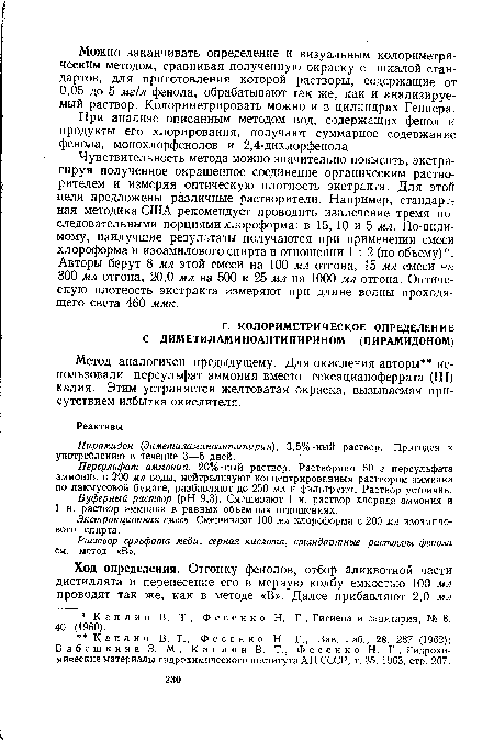 Метод аналогичен предыдущему. Для окисления авторы использовали персульфат аммония вместо гексацианоферрата (III) калия. Этим устраняется желтоватая окраска, вызываемая присутствием избытка окислителя.