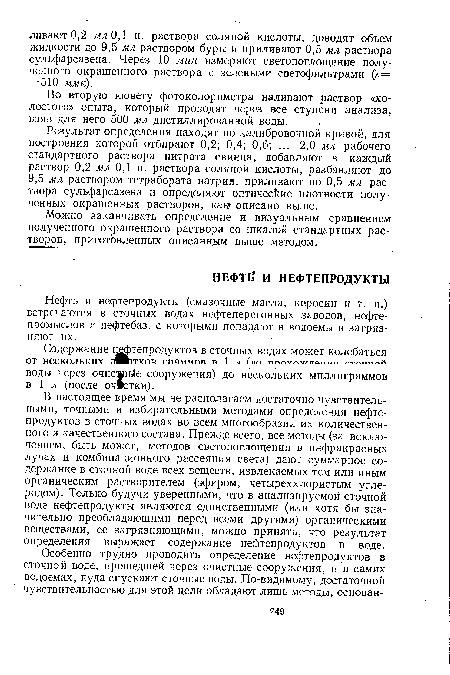 Нефть и нефтепродукты (смазочные масла, керосин и т. п.) встречаются в сточных водах нефтеперегонных заводов, нефтепромыслов и нефтебаз, с которыми попадают в водоемы и загрязняют их.