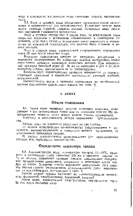 Качественную характеристику привкуса определяют по соответствующим признакам и выражают описательно: хлорный, рыбный, металлический.