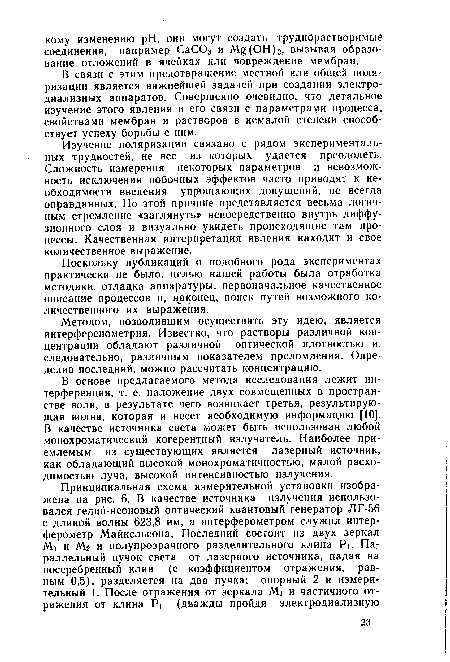 Методом, позволившим осуществить эту идею, является интерференометрия. Известно, что растворы различной концентрации обладают различной оптической плотностью и, следовательно, различным показателем преломления. Определив последний, можно рассчитать концентрацию.