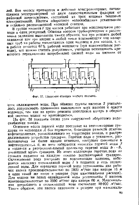 На фиг. 38 показана схема узла сооружений оборотного водоснабжения завода.