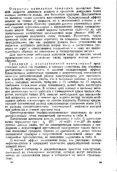 Ориентировочные технико-экономические показатели по всем рассмотренным типам охладителей приведенц в табл. 9.