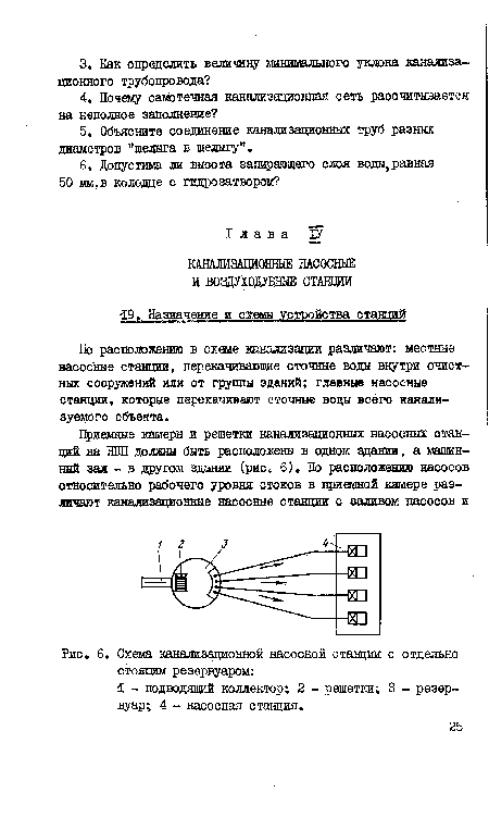 Схема канализационной насосной станции с отдельно стоящим резервуаром