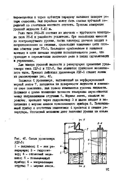 Реле типа ЩС-2Н состоит из датчика - трубчатого электрода типа ЭТ-1 и релейного усилителя. При заполнении емкости до контролируемого уровня, когда электрод датчика входит в соприкосновение со стоками, происходит замыкание цепи питания обмотки реле РП-5. Последнее срабатывает и замыкает контакт в цепи питания катушки исполнительного реле, что .приводит к переключению контактов реле в цепях сигнализации и управления.