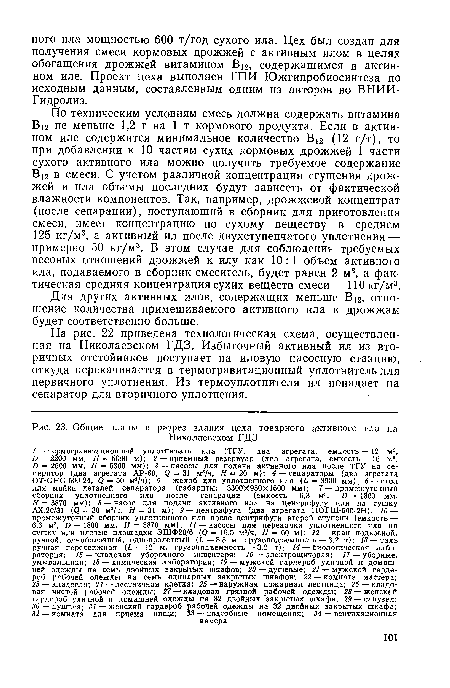 Общие планы и разрез здания цеха товарного активного ила на