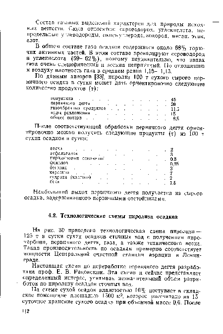 Настоящая схема по переработке первичного дегтя разработана проф. Е. В. Раковским. Эта схема и сейчас представляет определенный интерес, учитывая незначительный объем разработок по пиролизу осадков сточных вод.