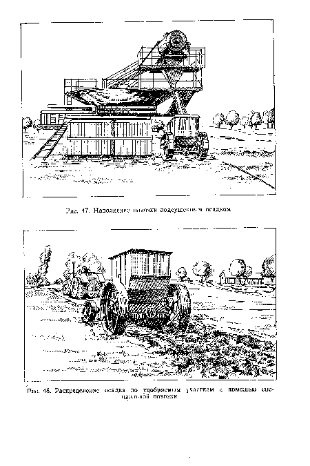 Распределение осадка по удобряемым участкам с помощью специальной повозки