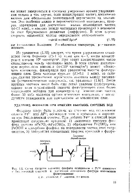 Схема процесса удаления фосфата осаждением с Ре3+ совместно с биологической очисткой и удалением остаточного фосфора контактным