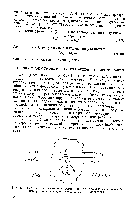 Перенос электронов при автотрофной денитрификации в анаэробных условиях с водой в качестве донора электронов.