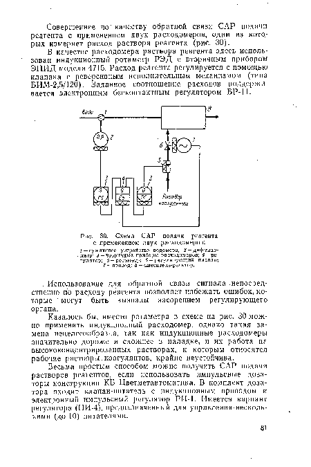 Схема САР подачи реагента с применением двух расходомеров