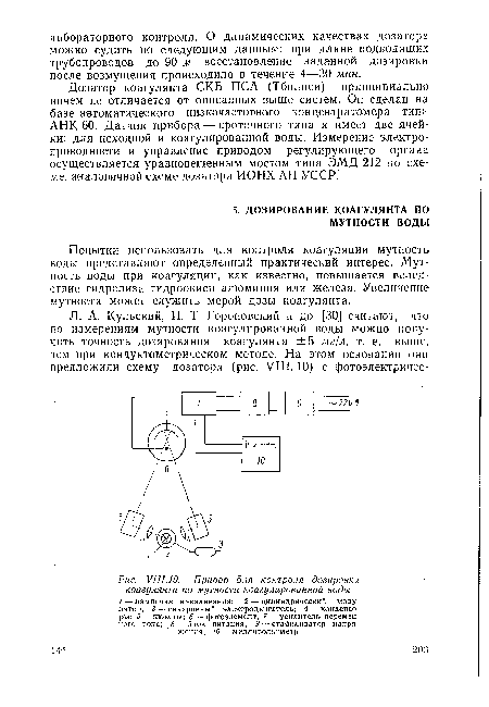 Попытки использовать для контроля коагуляции мутность воды представляют определенный практический интерес. .Мутность воды при коагуляции, как известно, повышается вследствие гидролиза гидроокиси алюминия или железа. Увеличение мутности может служить мерой дозы коагулянта.