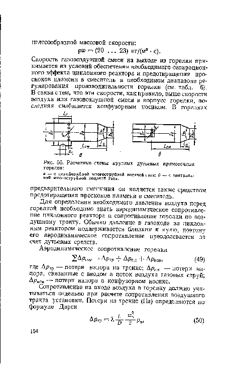 Расчетные схемы круглых дутьевых прямоточных горелок